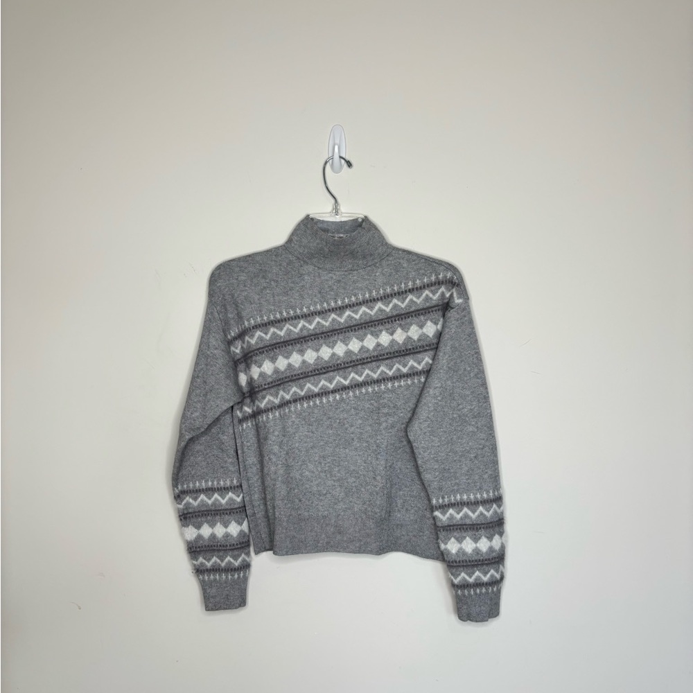 M1 Halogen Grey Fair‎ Isle Sweater Turtleneck Soft Knit Women XS